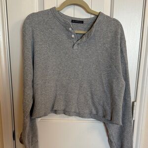 Brandy Melville Light Gray Henley Top - One Size